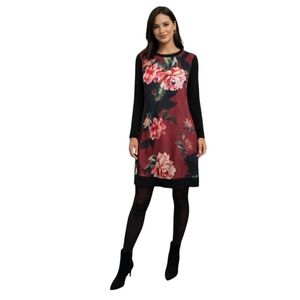 🇨🇦 Tristan Floral Dress Long Sleeve Shift Burgundy Canadian Brand Medium